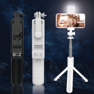 BiiZ 블루투스 무선 LED조명 야간 촬영 휴대폰 아이폰 스마트폰 충전식 삼각대 셀카봉 SS50